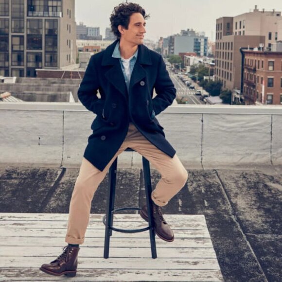 J Crew Wool Double Breasted Peacoat Mens L Thinsulate Naval Preppy Classic - Picture 1 of 13